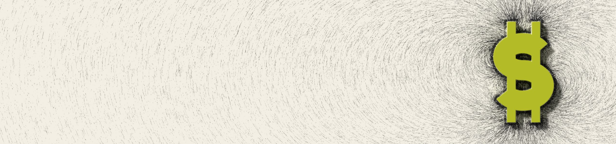 The Social Matter Payments dollar sign inside a field of iron filings